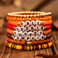 Thumbnail for 8 Pcs Thanksgiving Theme Crystal Letter Polymer Clay Beaded Stackable Bracelet Set - ArtGalleryZen