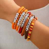 Thumbnail for 8 Pcs Thanksgiving Theme Crystal Letter Polymer Clay Beaded Stackable Bracelet Set - ArtGalleryZen