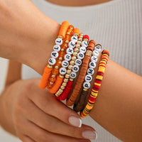 Thumbnail for 8 Pcs Thanksgiving Theme Crystal Letter Polymer Clay Beaded Stackable Bracelet Set