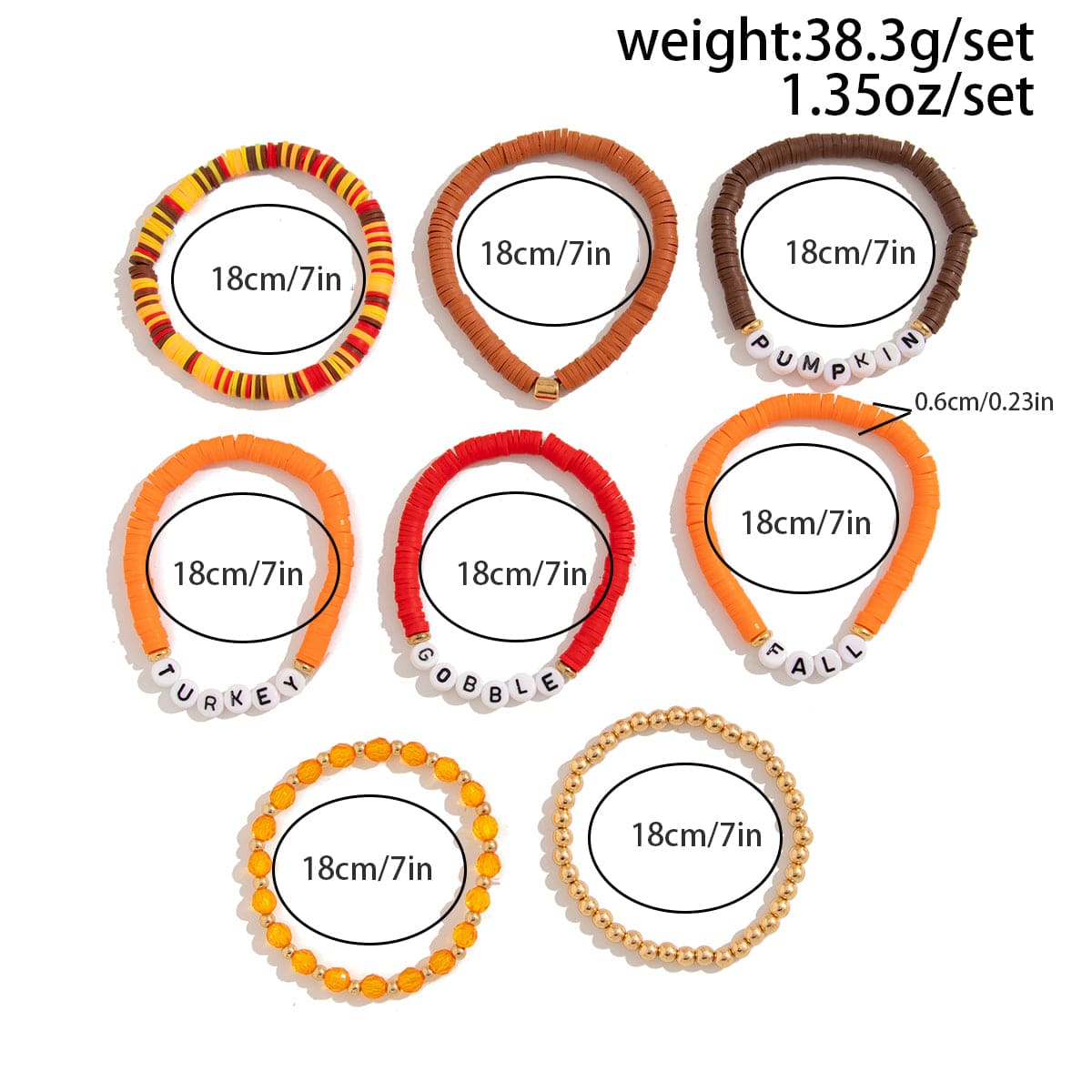 8 Pcs Thanksgiving Theme Crystal Letter Polymer Clay Beaded Stackable Bracelet Set