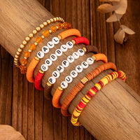 Thumbnail for 8 Pcs Thanksgiving Theme Crystal Letter Polymer Clay Beaded Stackable Bracelet Set