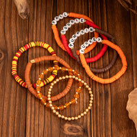 Thumbnail for 8 Pcs Thanksgiving Theme Crystal Letter Polymer Clay Beaded Stackable Bracelet Set