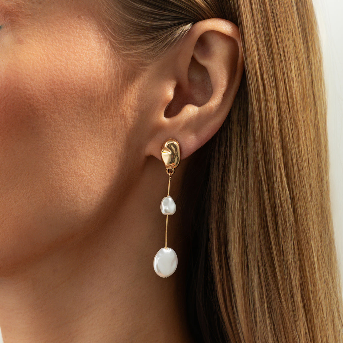 Asymmetrical Pearl Irregular Hoop Dangle Earrings