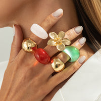 Thumbnail for Boho Flower Ring Set 6pcs - Chunky Gradient Resin Statement Rings