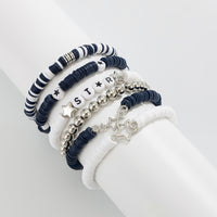 Thumbnail for Black and White Layered Star Letter Charm Polymer Clay Beaded Bracelet Set
