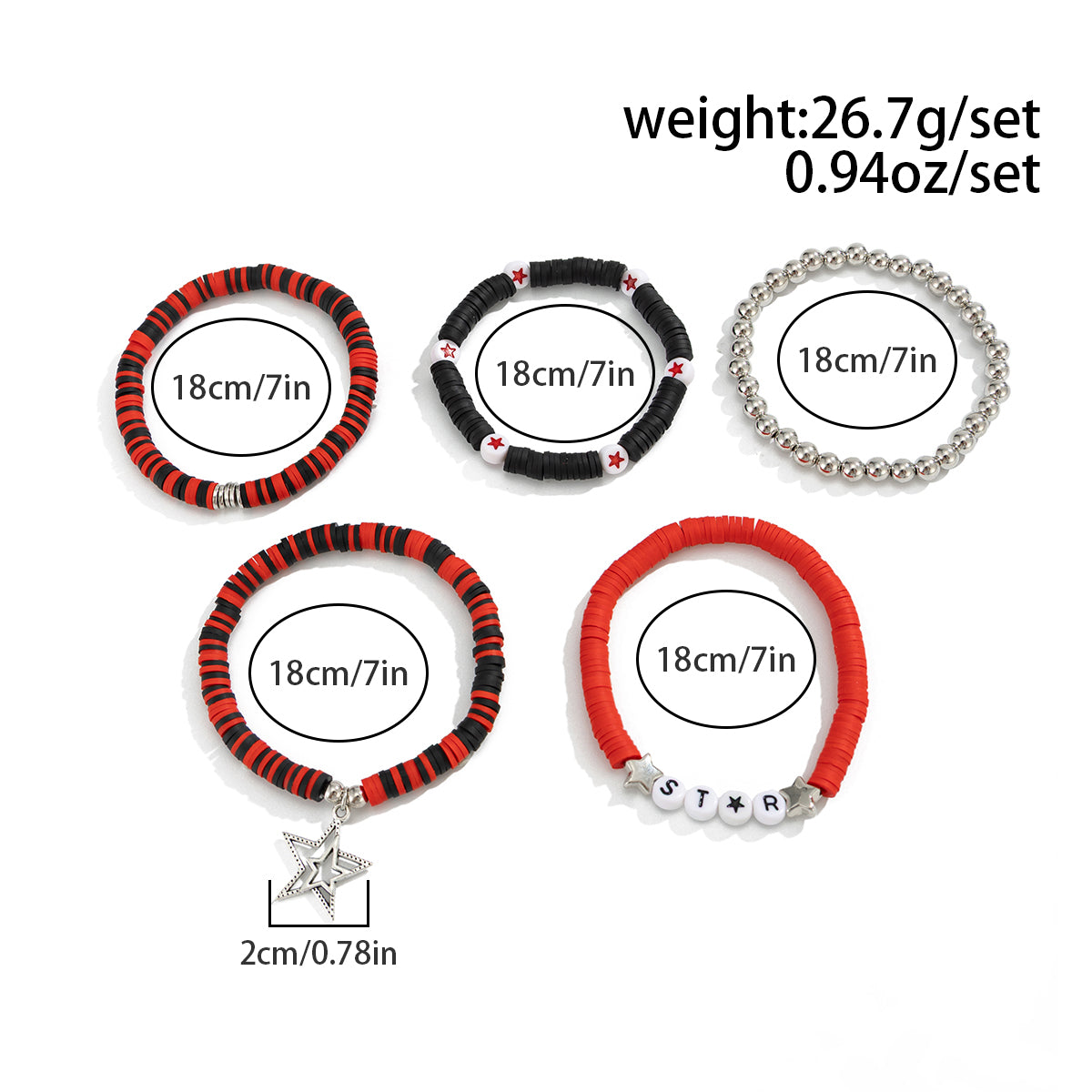 Stylish 5pcs Star Letter Charm Polymer Clay Beaded Bracelet Set