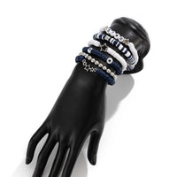 Thumbnail for Black and White Layered Star Letter Charm Polymer Clay Beaded Bracelet Set