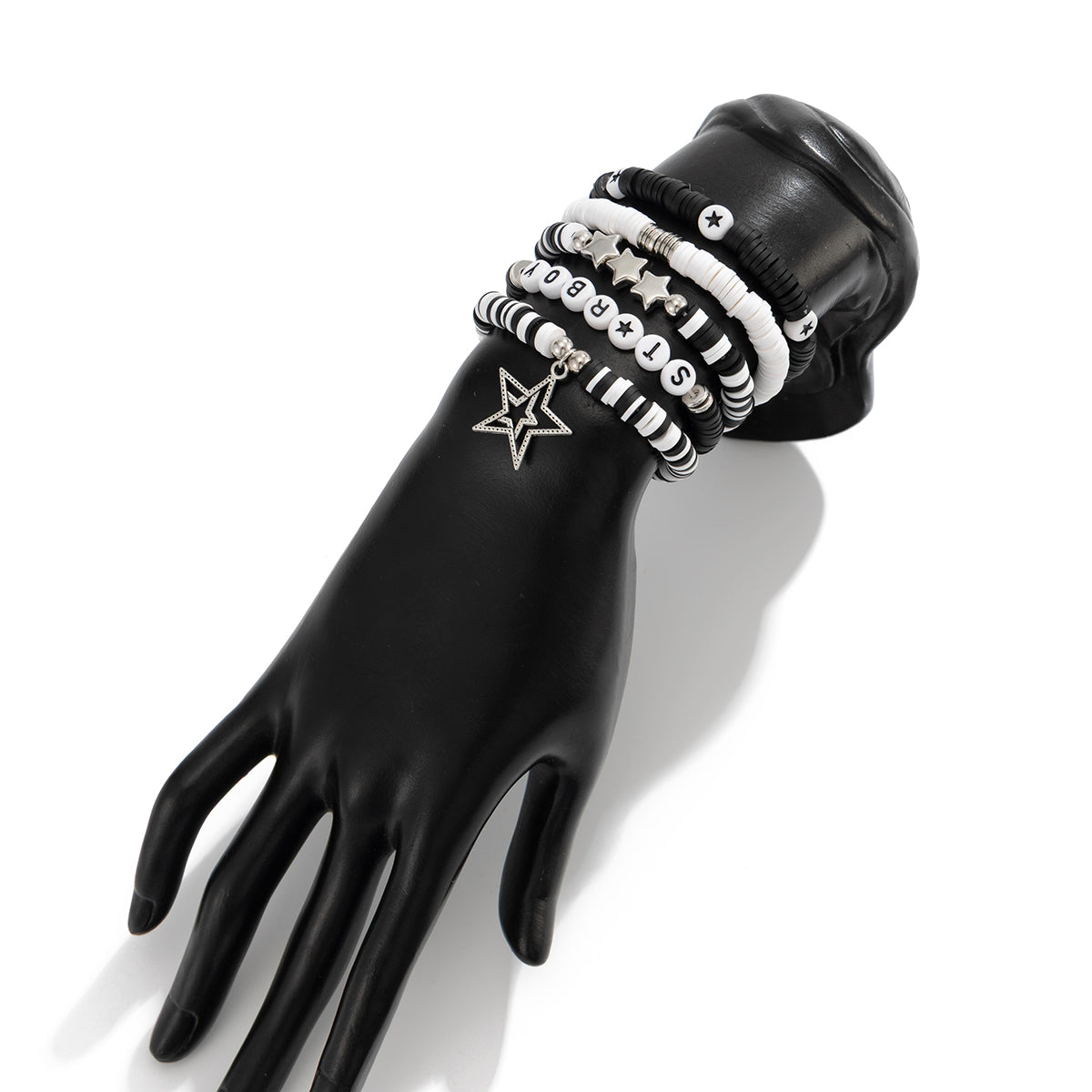 Stylish 5pcs Star Letter Charm Polymer Clay Beaded Bracelet Set