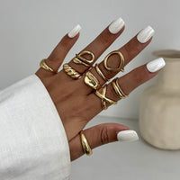 Thumbnail for 9 Pcs Gold Silver Tone Hollow Waterdrop Cross Twisted Ring Set - ArtGalleryZen