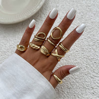 Thumbnail for 9 Pcs Gold Silver Tone Hollow Waterdrop Cross Twisted Ring Set - ArtGalleryZen