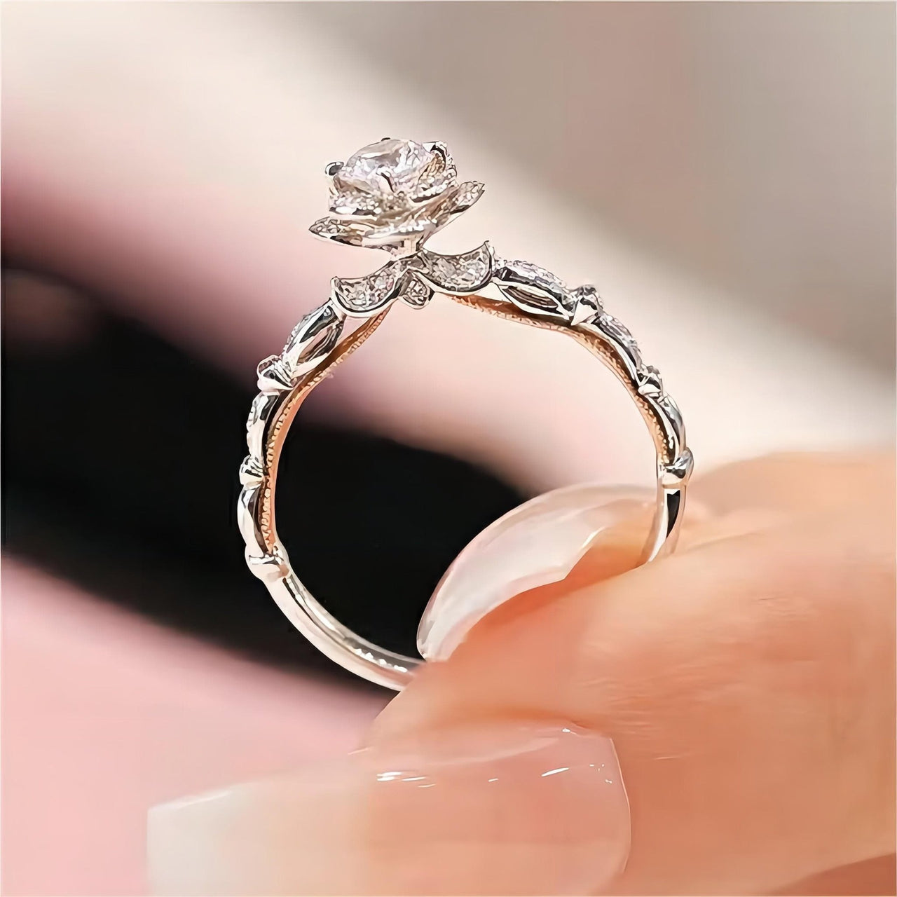 925 Sterling Silver Floral Moissanite Diamond Ring - ArtGalleryZen