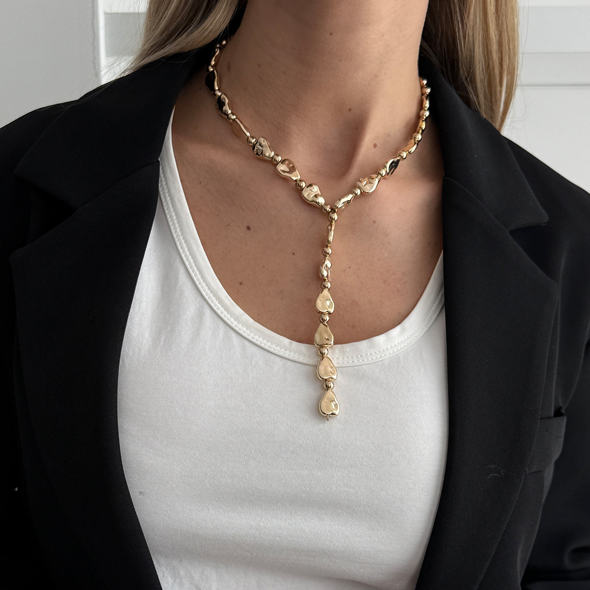 Geometric Waterdrop Y Necklace Gold Silver Layering Pendant