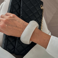 Thumbnail for Chunky White Resin Bangle Bracelet - Modern Curved Design Statement