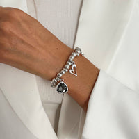 Thumbnail for Charming Rhinestone Love Heart Pendant Beaded Chain Bracelet