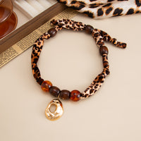 Thumbnail for Lava Pendant Wooden Beads Leopard Print Velvet Necklace Boho
