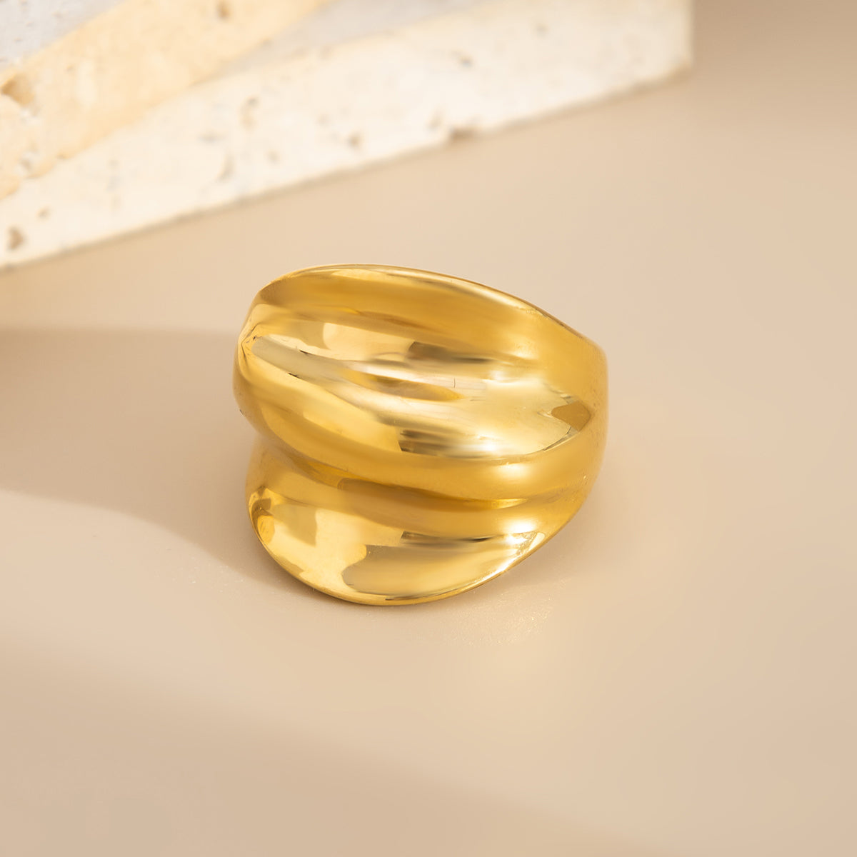 Geometric Gold Silver Tone Chunky Pleated Ring