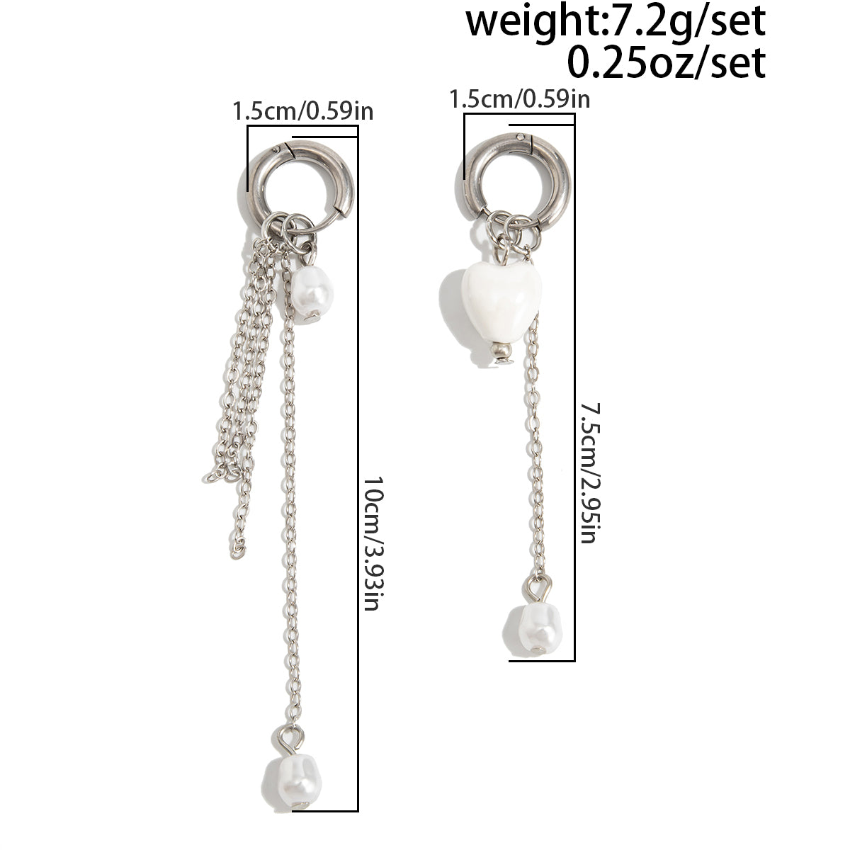 Chic Heart Pearl Tassel Huggie Hoop Earrings