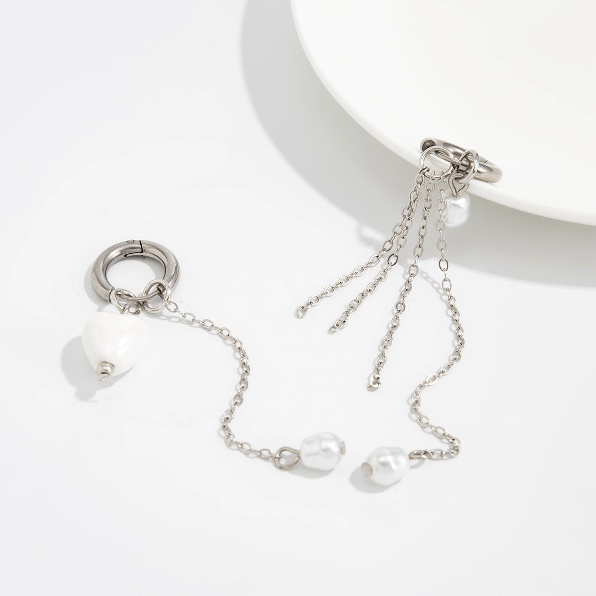 Chic Heart Pearl Tassel Huggie Hoop Earrings