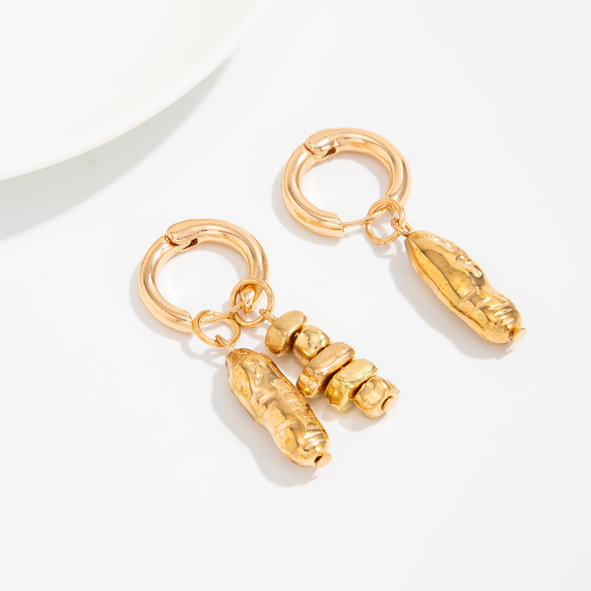 Geometric Irregular Beaded Dangle Huggie Hoop Earrings