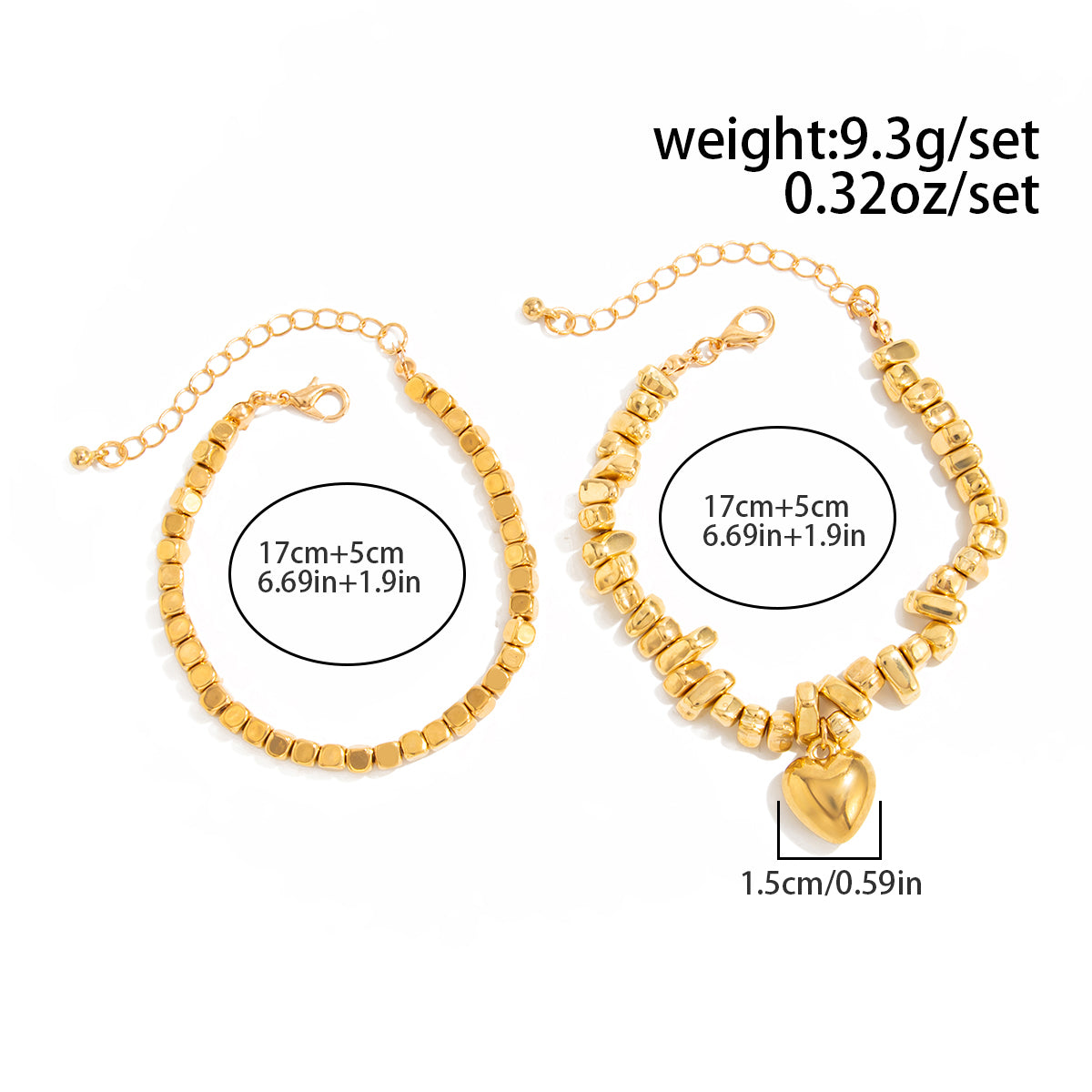 Geometric Heart Pendant Irregular Square Beaded Bracelet Set