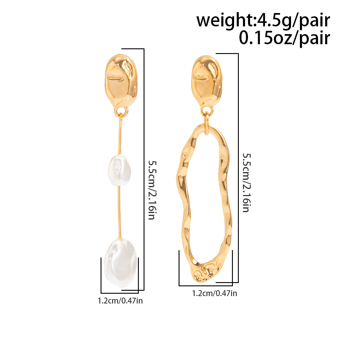 Asymmetrical Pearl Irregular Hoop Dangle Earrings