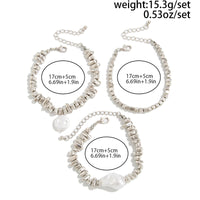 Thumbnail for Chic Silver Tone Pearl Charm Irregular Square Beaded Bracelet Set