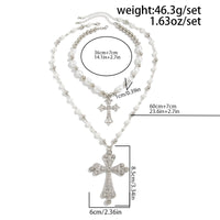 Thumbnail for Baroque 2pcs Rhinestone Inlaid Cross Pendant Pearl Chain Necklace Set
