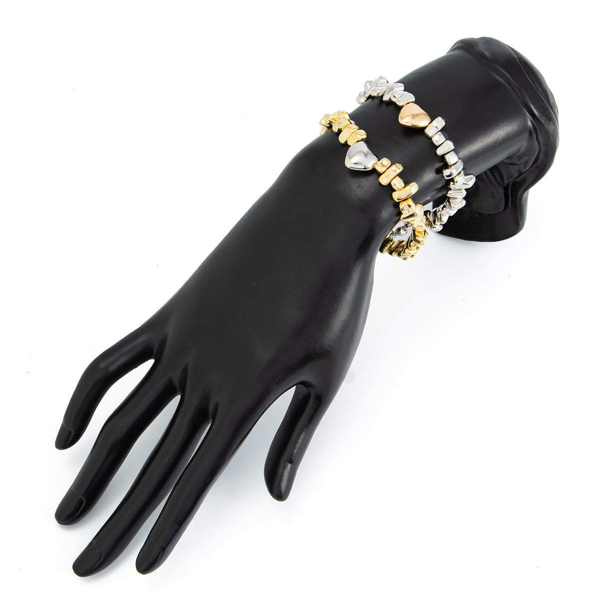 Stylish Two Tone Heart Charm Irregular Beaded Bracelet Set