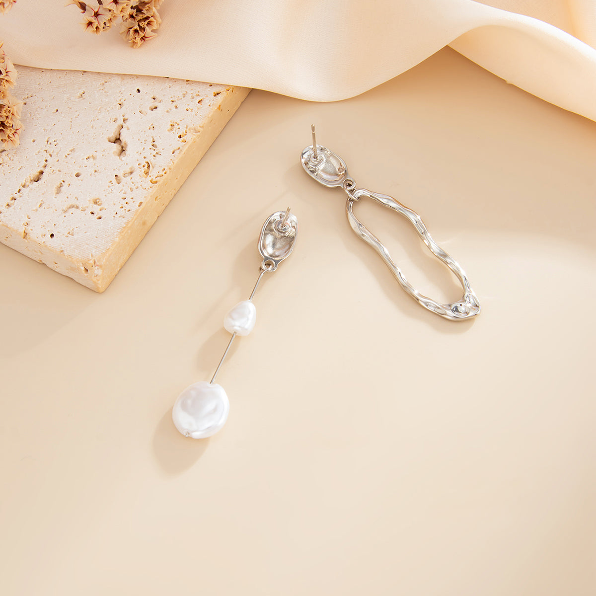 Asymmetrical Pearl Irregular Hoop Dangle Earrings