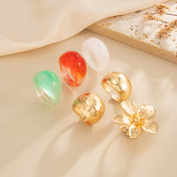 Thumbnail for Boho Flower Ring Set 6pcs - Chunky Gradient Resin Statement Rings