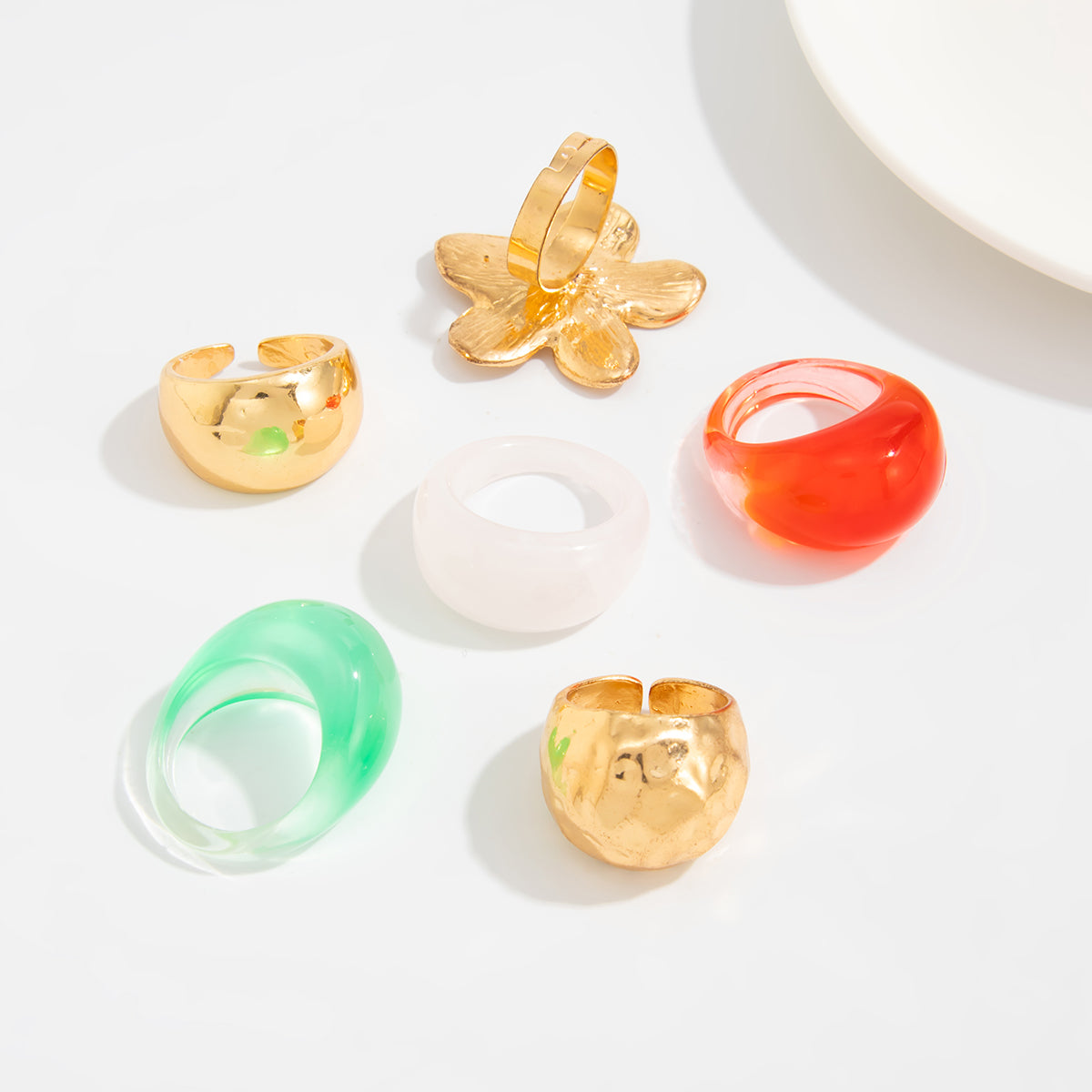 Boho Flower Ring Set 6pcs - Chunky Gradient Resin Statement Rings