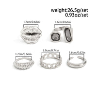 Thumbnail for Rhinestone Ring Set 5pcs - Lip Hollow Twisted Statement Rings