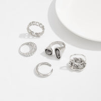 Thumbnail for Rhinestone Ring Set 5pcs - Lip Hollow Twisted Statement Rings