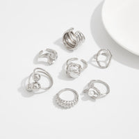Thumbnail for Pearl Ring Set 7pcs - Geometric Irregular Hollow Curved Statement