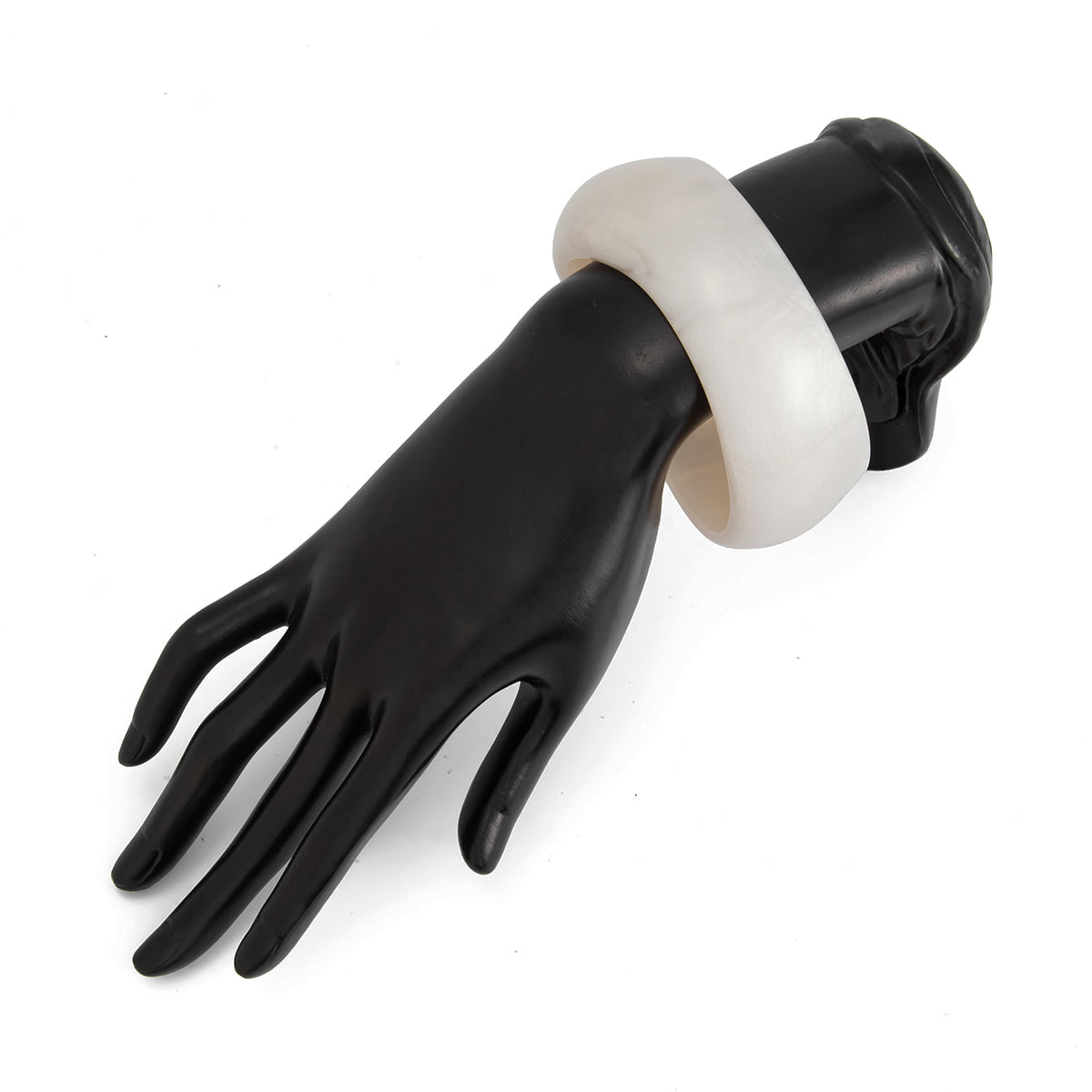 Chunky White Resin Bangle Bracelet - Modern Curved Design Statement