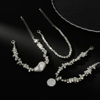 Thumbnail for Chic Silver Tone Pearl Charm Irregular Square Beaded Bracelet Set