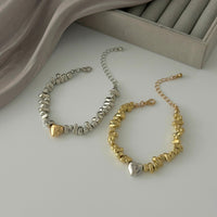 Thumbnail for Stylish Two Tone Heart Charm Irregular Beaded Bracelet Set