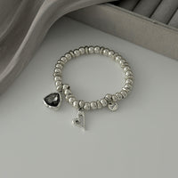 Thumbnail for Charming Rhinestone Love Heart Pendant Beaded Chain Bracelet