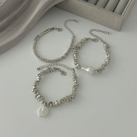 Thumbnail for Chic Silver Tone Pearl Charm Irregular Square Beaded Bracelet Set