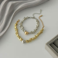 Thumbnail for Stylish Two Tone Heart Charm Irregular Beaded Bracelet Set
