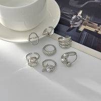 Thumbnail for Pearl Ring Set 7pcs - Geometric Irregular Hollow Curved Statement