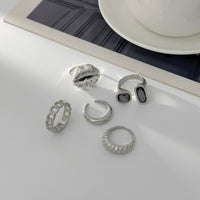 Thumbnail for Rhinestone Ring Set 5pcs - Lip Hollow Twisted Statement Rings