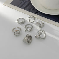 Thumbnail for Pearl Ring Set 7pcs - Geometric Irregular Hollow Curved Statement