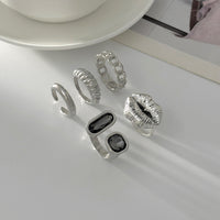 Thumbnail for Rhinestone Ring Set 5pcs - Lip Hollow Twisted Statement Rings