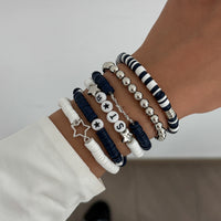 Thumbnail for Black and White Layered Star Letter Charm Polymer Clay Beaded Bracelet Set