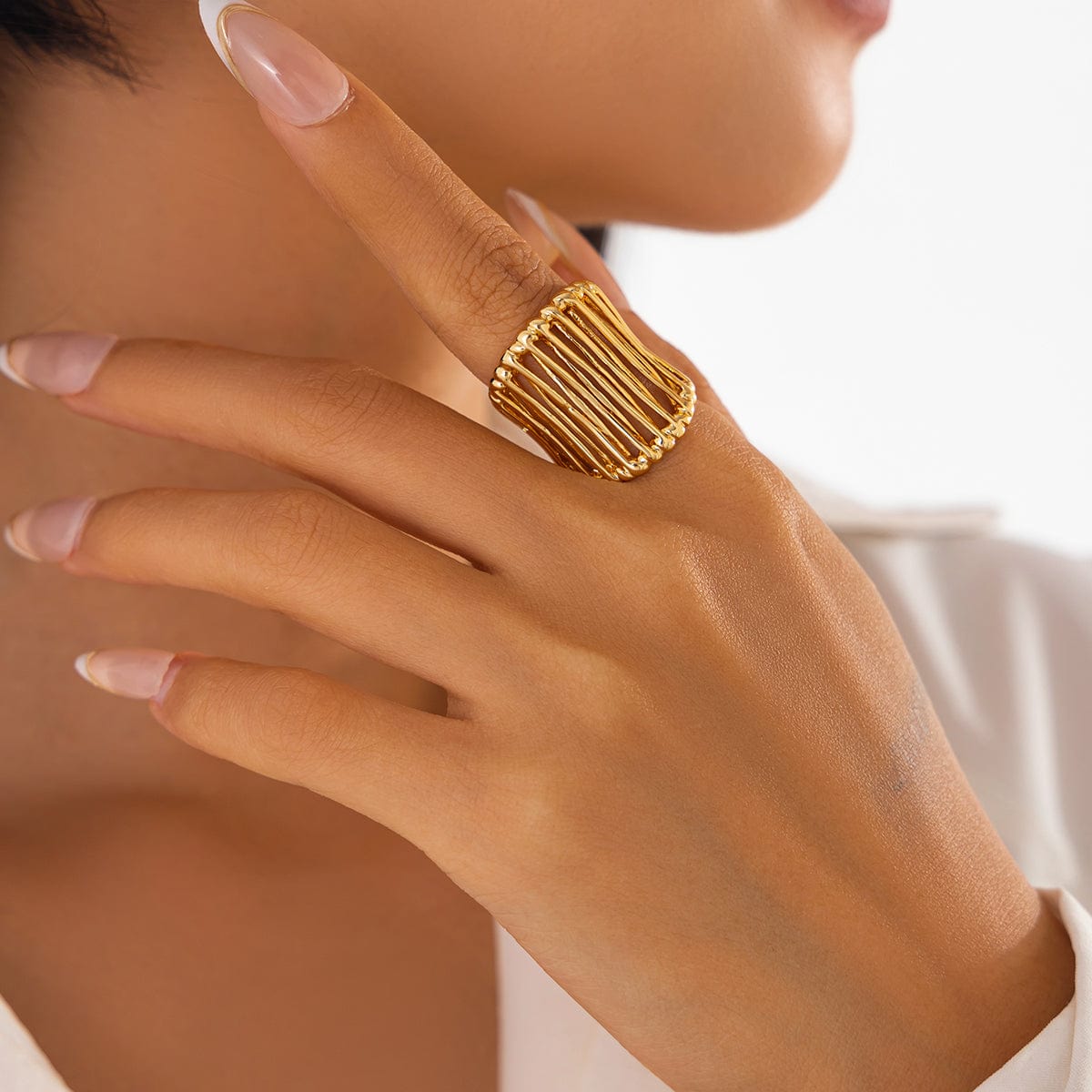 Abstract Chunky Gold Silver Plated Cage Ring - ArtGalleryZen