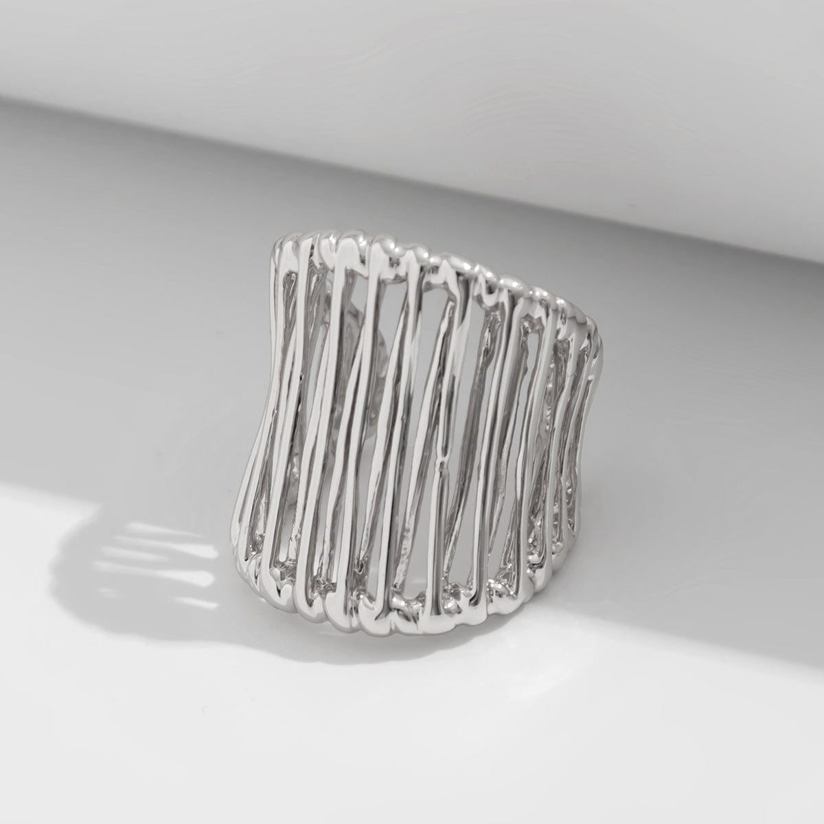 Abstract Chunky Gold Silver Plated Cage Ring - ArtGalleryZen