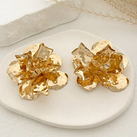 Thumbnail for Abstract Chunky Gold Silver Tone Pleated Flower Earrings