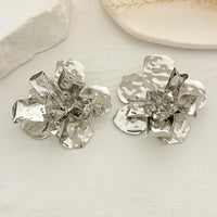 Thumbnail for Abstract Chunky Gold Silver Tone Pleated Flower Earrings