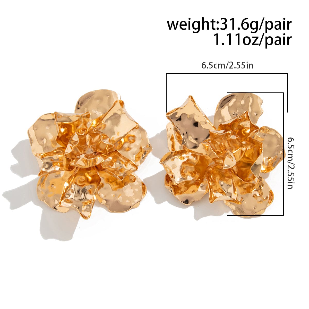 Abstract Chunky Gold Silver Tone Pleated Flower Earrings